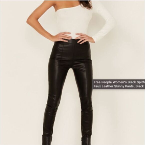 Free People faux leather black pull on pants sz 4 - Picture 2 of 13